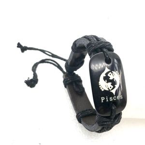 Leather bracelet Pisces Zodiac charm